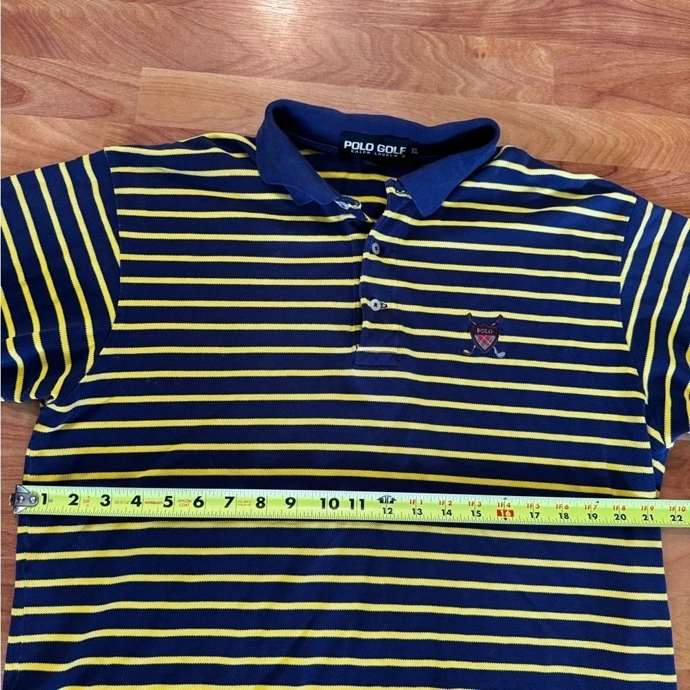 Vintage Polo Golf Ralph Lauren Polo Shirt Mens XL Blue Yellow Striped Crest 90s